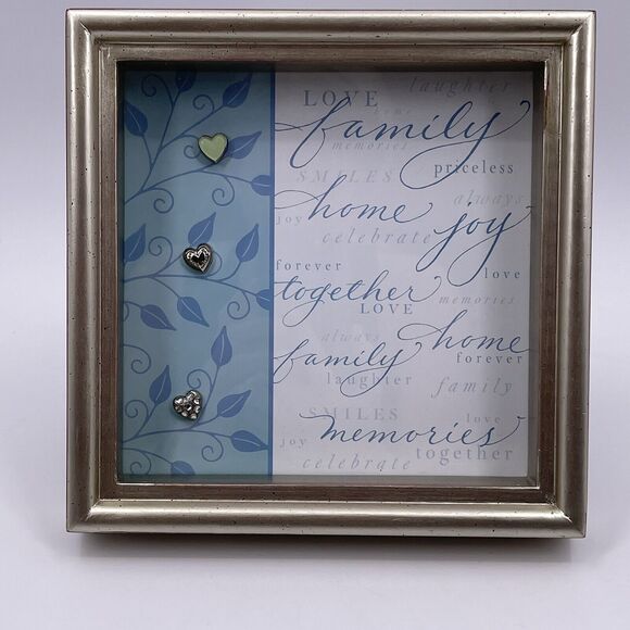 Hallmark FAMILY Photo Shadowbox with 3 Heart Magnets Collage Silver Square Frame - Picture 1 of 12
